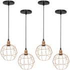 4 Pendentes Aramado Globo Luminária Lustre Luxo Teto Retrô Vintage Balcão Agp Ilumini Industrial