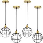 4 Pendentes Aramado Globo Preto Luminária Lustre Industrial Teto Vintage Dourado Agp Ilumini