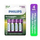4 Pilhas Recarregáveis Philips AA Pequena 2500mAh 1,2v