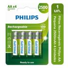 4 Pilhas Recarregáveis Philips AA Pequena 2500mAh 1,2v