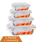 4 Pote Vidro Retangular 370ml+640ml+1040ml+1520ml 4 Tamanhos - QUALITY HOUSE