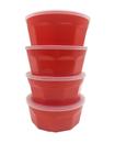 4 Potes Oitavados C/Tampa Marmita Sobremesa 700 Ml Vermelho - Dehaus