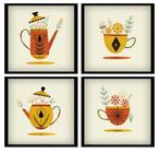 4 quadrinhos decorativos com moldura chá café da tarde cozinha área gourmet