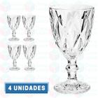 4 Taça Diamante Copo Vidro Transparente 300ml