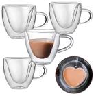 4 Xicaras de Café Vidro Duplo Coração 80ml Nespresso Dolce Gusto