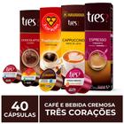 40 Cápsulas Três Corações, Café e Bebida Cremosa