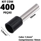 400un Terminal Tubular Ilhós Pré-isolado Simples Para Cabo de 1,5mm² Metal 10mm Preto E1510