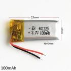 401225 100mah 2 Fios 3,7v 4mm X 12mm X 25mm Recarregavel -