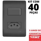 40un Interruptor Simples 10A e Tomada 2P+T 20A Com Placa Habitat Black FAME