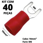 40un Terminal Forquilha Garfo Pré-Isolado Vermelho Para Cabo 10mm² M6 SV10-6