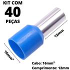 40un Terminal Tubular Ilhós Pré-isolado Simples Para Cabo de 16mm² Metal 12mm Azul E16-12