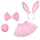 4Pcs Kids Rabbit Cosplay Costume Set Tutu Saia Bunny Orelhas Cabeça Bowtie Cauda - Rosa