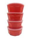 4Potes Oitavados Com Tampa Marmita Sobremesa 700 Ml Vermelho - Dehaus