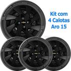 4X Calota Gm Onix Prisma Corsa Aro 15 Preto Com Emblem 195Cp