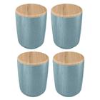 4x Porta Algodão Cotonete OU Ceramica Azul c/ Tampa Bambu