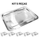 5 Bandejas Inox Rasa Retangular 30 X 40 Servir - Kit 5 Peças