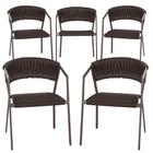5 Cadeiras Atenas Tricô Náutico e Alumínio com Proteção UV para Varanda, Cozinha, Área, Jardim - Pintura Marrom - Trama Original