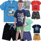 5 Conjuntos de Menino Infantil Masculino de Verão com Camisetas e Bermudas Shorts Sortidos