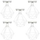 5 Lustres Teto Plafon Industrial Aramado Diamante Retrô Luminária Sobrepor Vintage Branco Agp