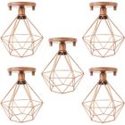 5 Lustres Teto Plafon Industrial Aramado Diamante Retrô Luminária Sobrepor Vintage Cobre Rose Gold - Agp Ilumini