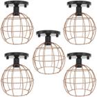 5 Lustres Teto Plafon Industrial Aramado Globo Cobre Rose Retrô Luminária Vintage Preto Agp Ilumini