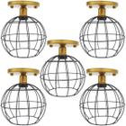 5 Lustres Teto Plafon Industrial Aramado Globo Preto Retrô Luminária Vintage Dourado Agp Ilumini