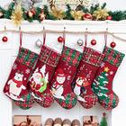 5 Pacotes de Meias de Natal (21inch) Linho Bordado Applique Burlap Lareira Pendurado Enfeite de Natal para Decorações familiares Natal Presente de Natal