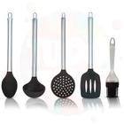 5 Pçs Colheres De Silicone Cabo Inox Conjunto Utensílios De Cozinha Colher Concha Escumadeira Espátula Mini Pincel - TudoFestas