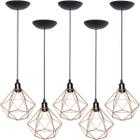 5 Pendentes Aramado Diamante Luminária Lustre P Teto Retrô Vintage Industrial Balcão Agp Ilumini