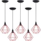 5 Pendentes Aramado Diamante Luminária Lustre P Teto Retrô Vintage Industrial Balcão Vermelho