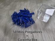 50 Mini Prendedores De Plástico Para Fotos/ Azul Bic + Caixinha Box