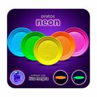 50 Pratinhos Neon Prato Neon 15cm Brilha na Luz Negra 6 Opções de Cores