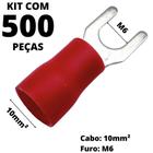 500un Terminal Forquilha Garfo Pré-Isolado Vermelho Para Cabo 10mm² M6 SV10-6