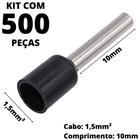 500un Terminal Tubular Ilhós Pré-isolado Simples Para Cabo de 1,5mm² Metal 10mm Preto E1510