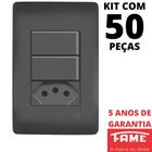 50un Interruptor Paralelo Three Way 10A 2 Teclas e Tomada Padrão 2P+T 10A Com Placa 4x2 Habitat Black FAME