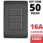 50un Interruptor Paralelo Three Way 3 Teclas 10A Com Placa 4x2 Habitat Black FAME