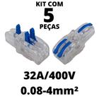 5un Conector Elétrico Emenda Derivação Para Iluminação 3 vias 1 entrada 2 saídas 4mm² 32A/400V Azul