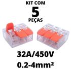 5un Conector Elétrico Emenda Derivação Para Iluminação 3 vias 4mm² 32A/450V Laranja