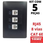 5un Tomada Rede RJ45 CAT 6E 8 Vias Tripla Com Placa Habitat Black FAME