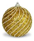 6 Bolas De Natal Luxo 10cm - Ouro Glitter Ondas Brancas