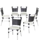6 Cadeiras Alumínio Panero Fibra Preto Assento Estofado Branco