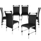 6 Cadeiras Veneza Fibra Sintética Preto Alumínio Polido Assento Estofado - PANERO MÓVEIS