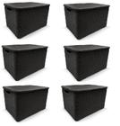 6 Caixas Plástica Organizadora Rattan C/ Tampa 40lts Preto