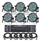 6 Canhao Refletor Led Par64 Rgbw 54 Leds 3w + Mesa Dmx + Cabos 5m