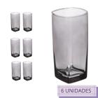 6 Copos Vidro 320ml Cinza Alta Qualidade Quadrado