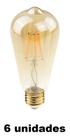 6 Lampada Filamento Vintage Led St64 Ambar 4w Retro Ali48