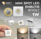6 Mini Spot LED Embutir Quadrado 1W Bivolt Luz Branca Fria/6000k Nichos, Tetos, Paredes, Móveis