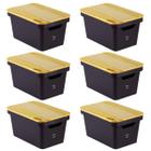 6 Organizador Collection Preto Com Tampa de Madeira 10L - Utility