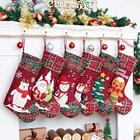 6 Pacotes de Meias de Natal (21inch) Linho Bordado Applique Burlap Lareira Pendurado Enfeite de Natal para Decorações familiares Natal Presente de Natal