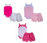 6 Peças - 3 Body Alcinha + 3 Short Roupa De Bebê P A 3 Anos